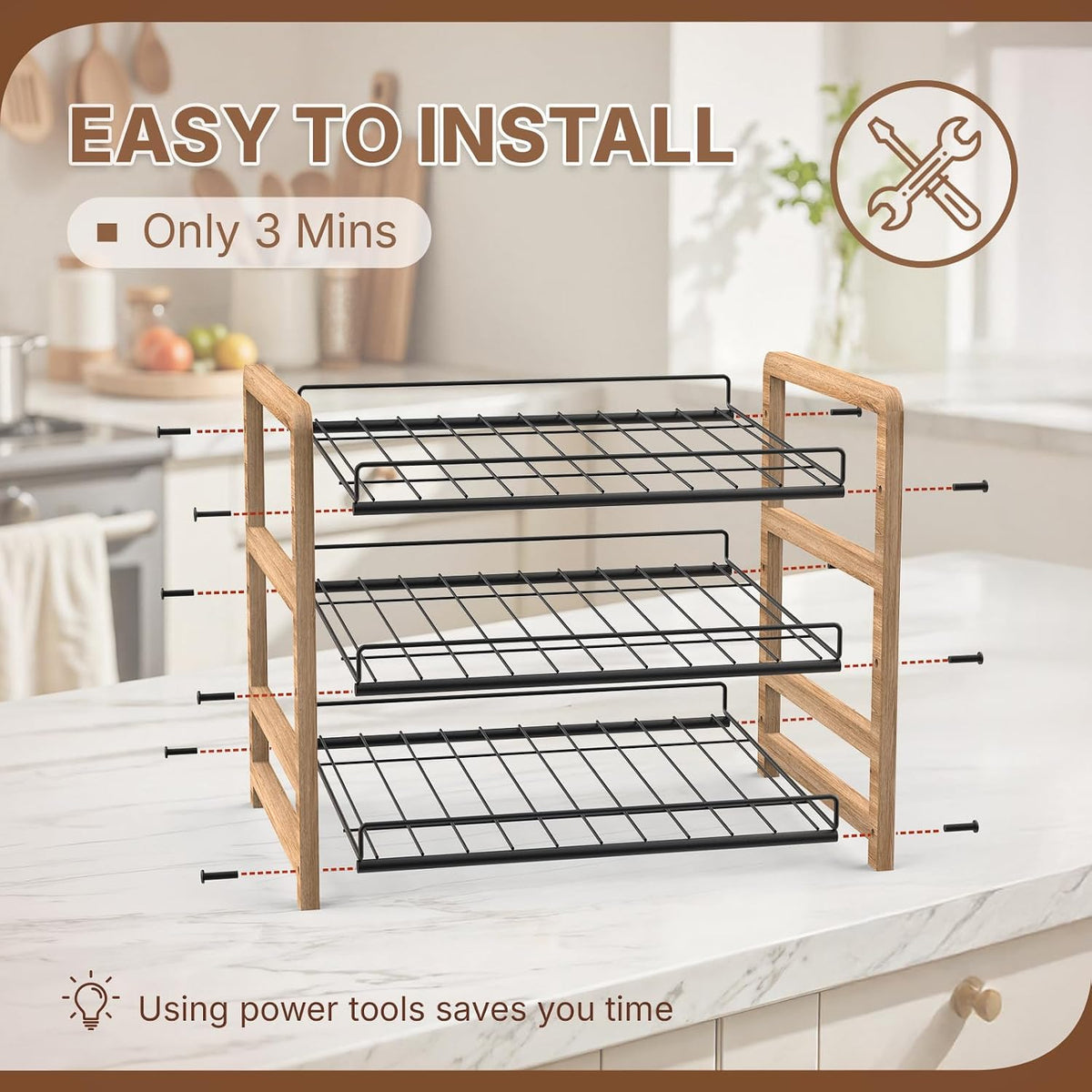 Can Organizer for Pantry 3-Tier, Can Storage Organizer Pantry, Soda Can Organizer, Holds up to 36 Cans Holders for Pantry, Cabinet, Countertop, Carbonized Brown