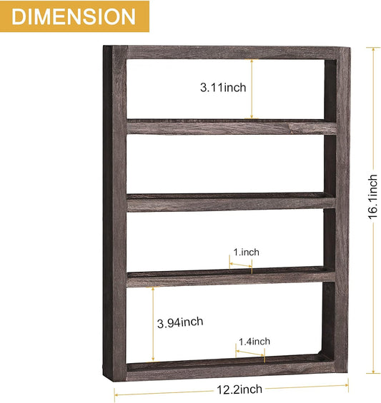 Essential Oil Storage Rack 4 Tier Wall Mounted Wooden Display Shelf Holder Nail Polish Organizer with Groove Inside for Bedroom Bathroom Powder Room, Rustic Brown