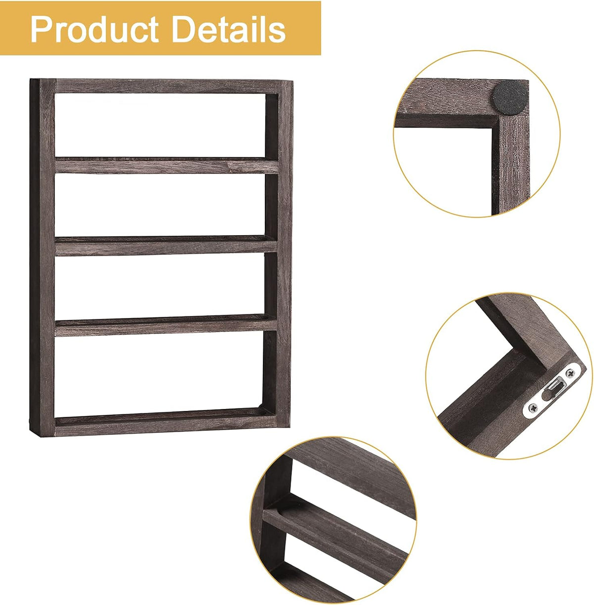 Essential Oil Storage Rack 4 Tier Wall Mounted Wooden Display Shelf Holder Nail Polish Organizer with Groove Inside for Bedroom Bathroom Powder Room, Rustic Brown