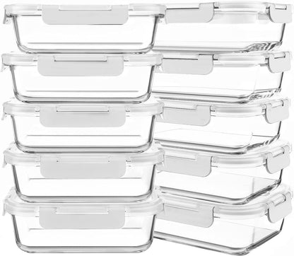 KOMUEE 10 Packs 30 oz Glass Meal Prep Containers with Lids
