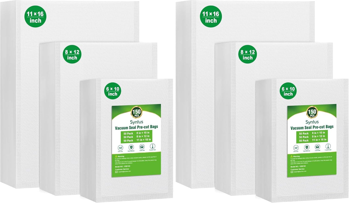 150 Pcs Vacuum Sealer Bags for Food, 8x12+11x16+6x10, BPA Free