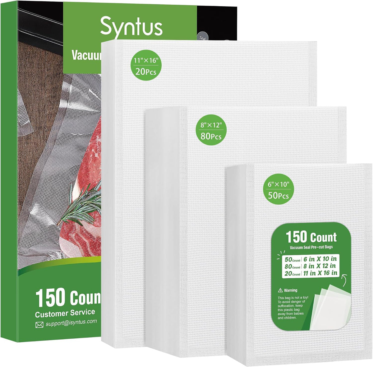 150 Pcs Vacuum Sealer Bags for Food, 8x12+11x16+6x10, BPA Free