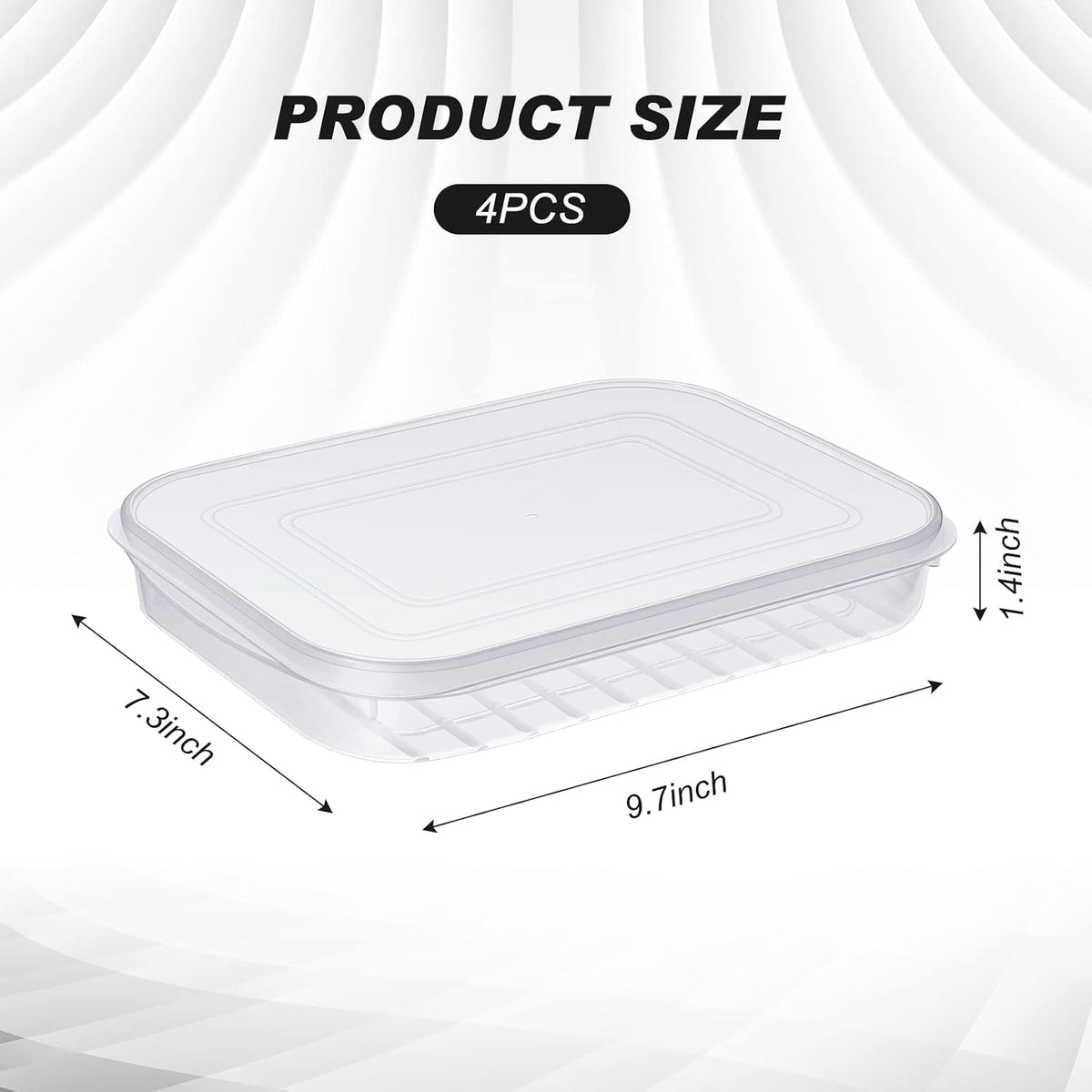 4 Pcs Bacon Keeper Deli Meat Container with Lids for Refrigerator | Shallow Low Profile, Stackable Design, Clear Plastic, Fits Cold Cuts Cheese, 9.65 x 7.28 x 1.38 in