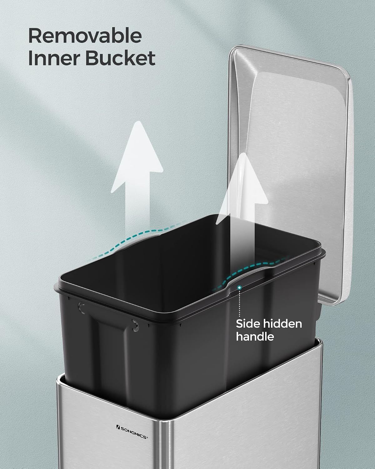 SONGMICS Kitchen Trash Can with Lid, 13-Gallon (50 L) Slim, Stainless Steel