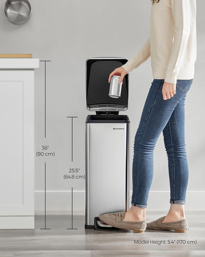 SONGMICS Kitchen Trash Can with Lid, 13-Gallon (50 L) Slim, Stainless Steel