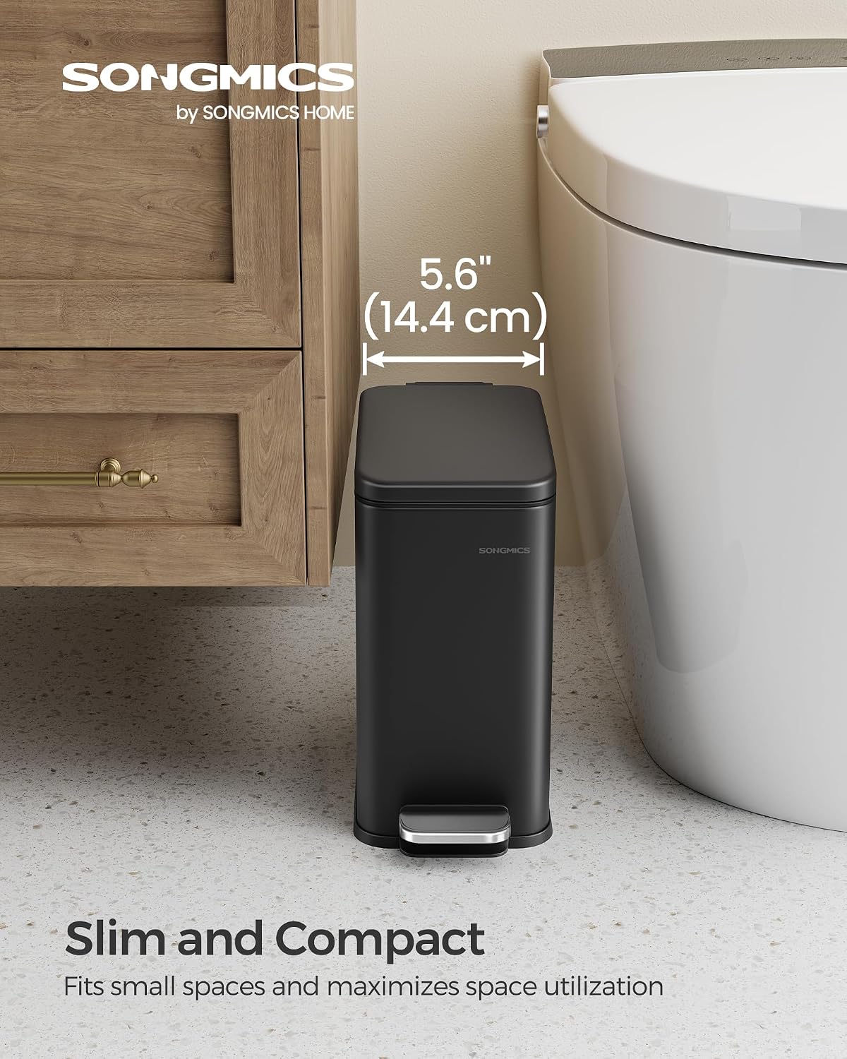 SONGMICS Kitchen Trash Can with Lid, 13-Gallon (50 L) Slim, Stainless Steel
