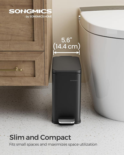 SONGMICS Kitchen Trash Can with Lid, 13-Gallon (50 L) Slim, Stainless Steel
