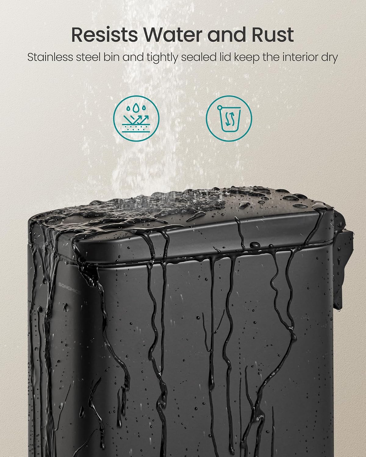 SONGMICS Kitchen Trash Can with Lid, 13-Gallon (50 L) Slim, Stainless Steel