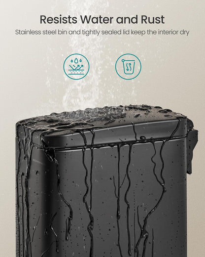 SONGMICS Kitchen Trash Can with Lid, 13-Gallon (50 L) Slim, Stainless Steel