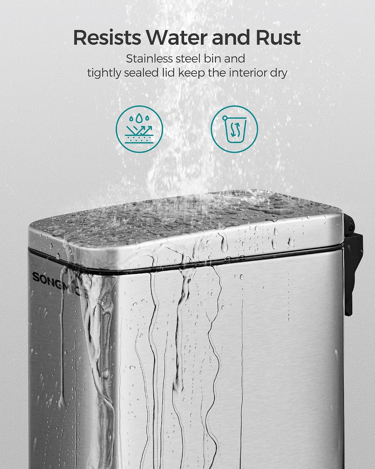 SONGMICS Kitchen Trash Can with Lid, 13-Gallon (50 L) Slim, Stainless Steel