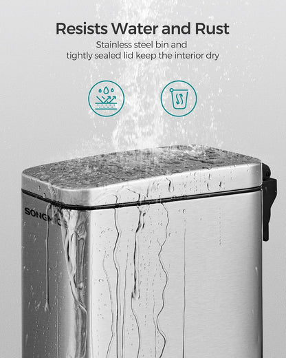 SONGMICS Kitchen Trash Can with Lid, 13-Gallon (50 L) Slim, Stainless Steel