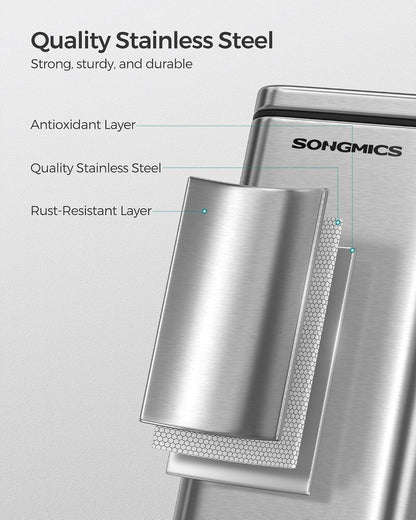 SONGMICS Kitchen Trash Can with Lid, 13-Gallon (50 L) Slim, Stainless Steel