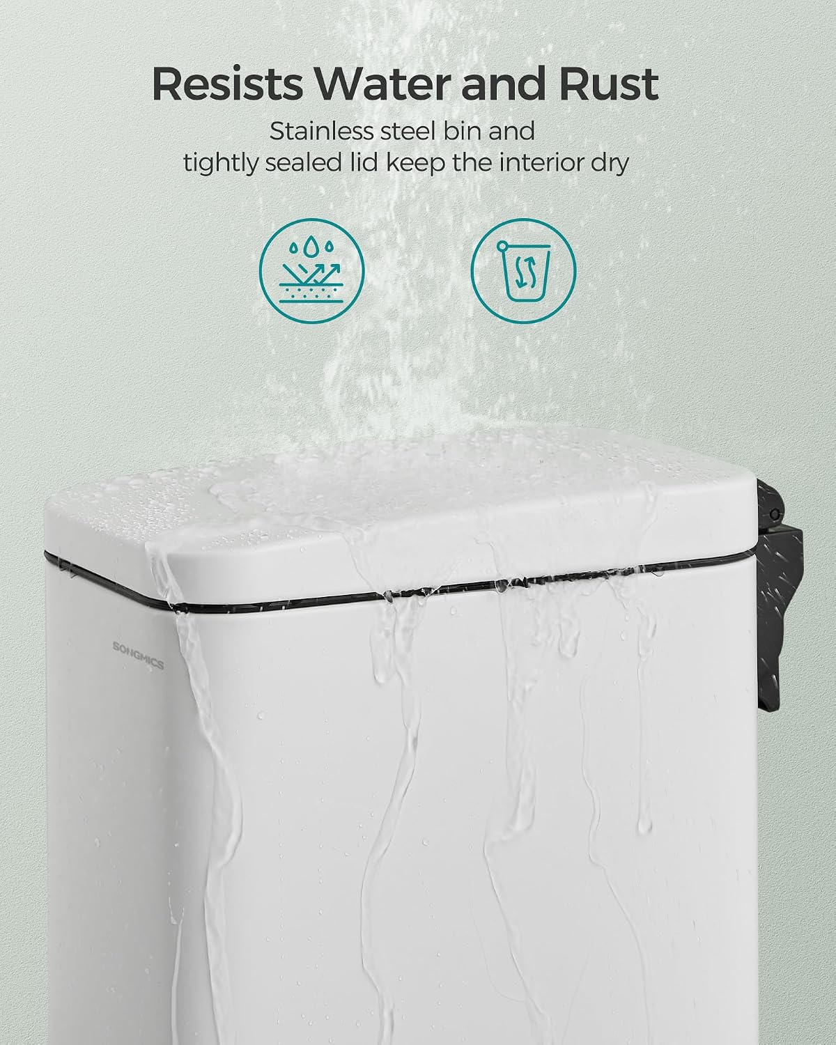 SONGMICS Kitchen Trash Can with Lid, 13-Gallon (50 L) Slim, Stainless Steel