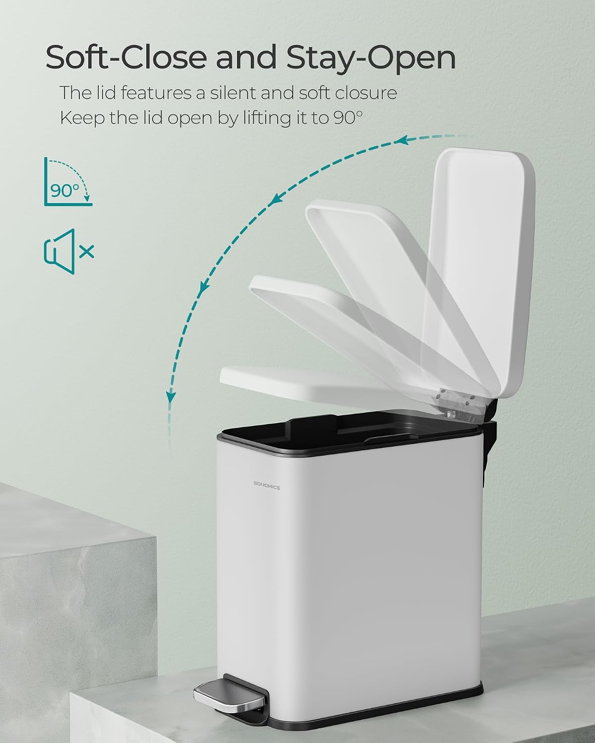 SONGMICS Kitchen Trash Can with Lid, 13-Gallon (50 L) Slim, Stainless Steel