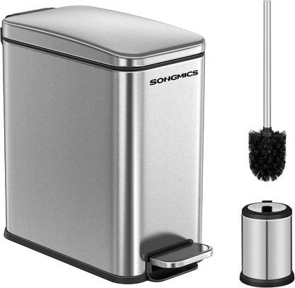 SONGMICS Kitchen Trash Can with Lid, 13-Gallon (50 L) Slim, Stainless Steel