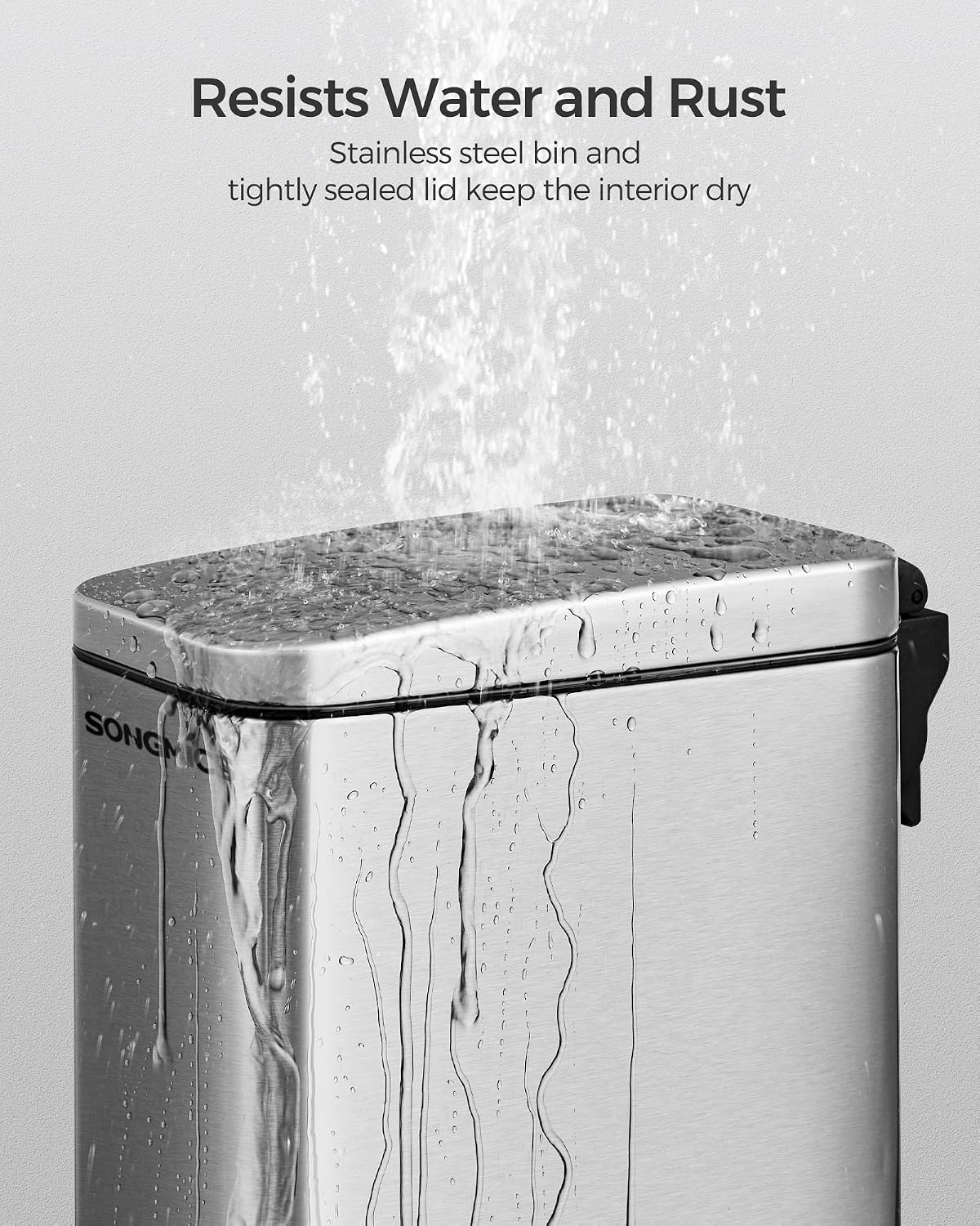 SONGMICS Kitchen Trash Can with Lid, 13-Gallon (50 L) Slim, Stainless Steel