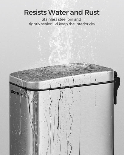 SONGMICS Kitchen Trash Can with Lid, 13-Gallon (50 L) Slim, Stainless Steel