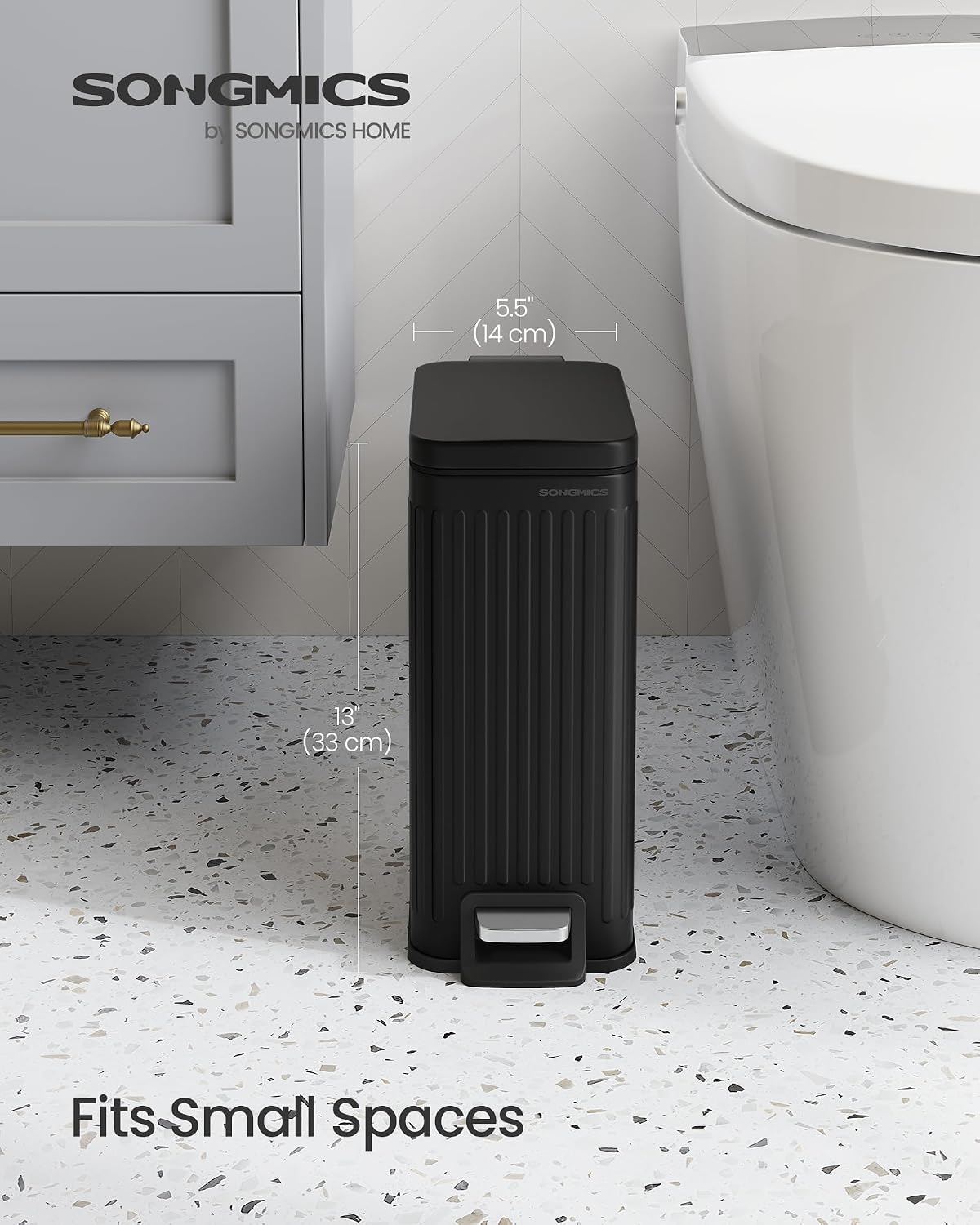 SONGMICS Kitchen Trash Can with Lid, 13-Gallon (50 L) Slim, Stainless Steel