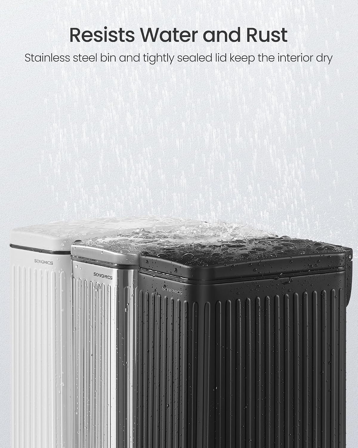 SONGMICS Kitchen Trash Can with Lid, 13-Gallon (50 L) Slim, Stainless Steel