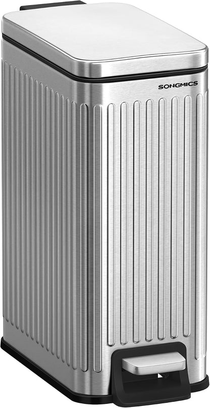 SONGMICS Kitchen Trash Can with Lid, 13-Gallon (50 L) Slim, Stainless Steel