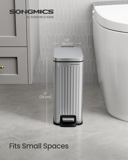 SONGMICS Kitchen Trash Can with Lid, 13-Gallon (50 L) Slim, Stainless Steel