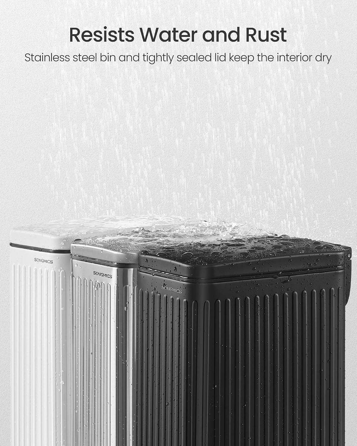 SONGMICS Kitchen Trash Can with Lid, 13-Gallon (50 L) Slim, Stainless Steel
