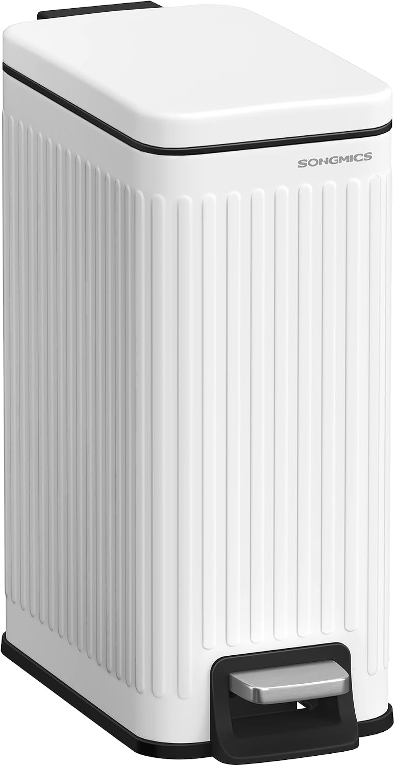 SONGMICS Kitchen Trash Can with Lid, 13-Gallon (50 L) Slim, Stainless Steel