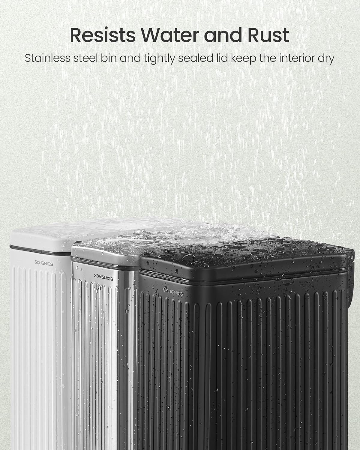 SONGMICS Kitchen Trash Can with Lid, 13-Gallon (50 L) Slim, Stainless Steel