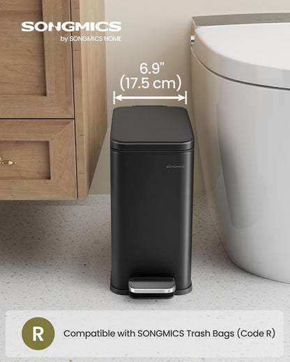 SONGMICS Kitchen Trash Can with Lid, 13-Gallon (50 L) Slim, Stainless Steel