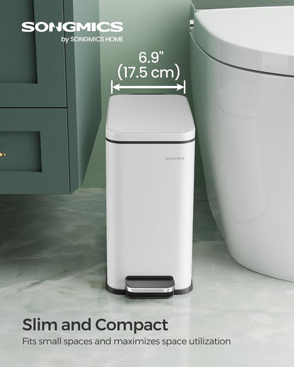 SONGMICS Kitchen Trash Can with Lid, 13-Gallon (50 L) Slim, Stainless Steel