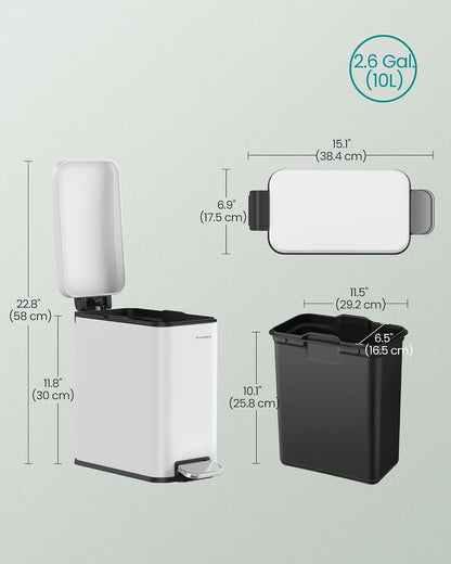 SONGMICS Kitchen Trash Can with Lid, 13-Gallon (50 L) Slim, Stainless Steel