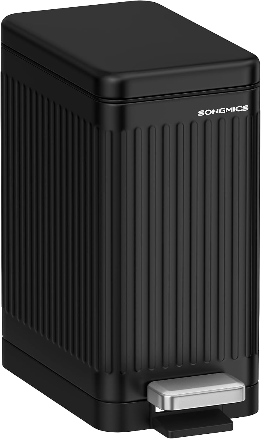 SONGMICS Kitchen Trash Can with Lid, 13-Gallon (50 L) Slim, Stainless Steel