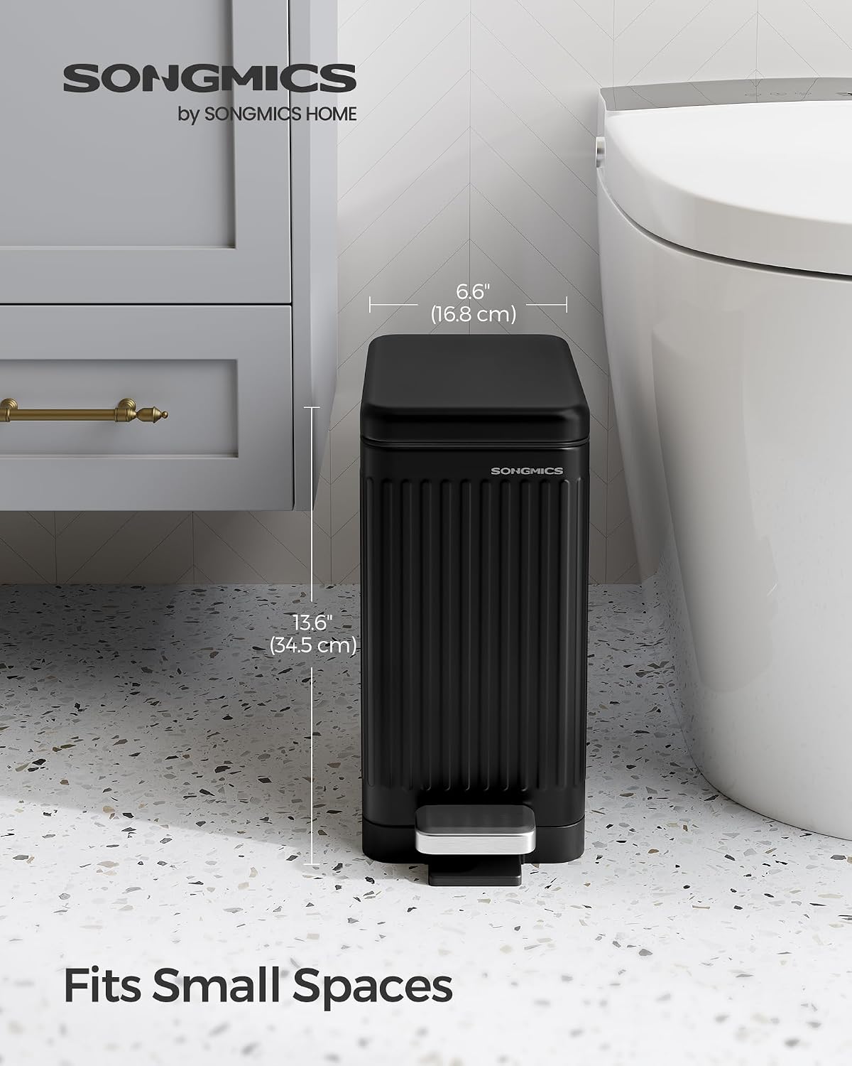 SONGMICS Kitchen Trash Can with Lid, 13-Gallon (50 L) Slim, Stainless Steel