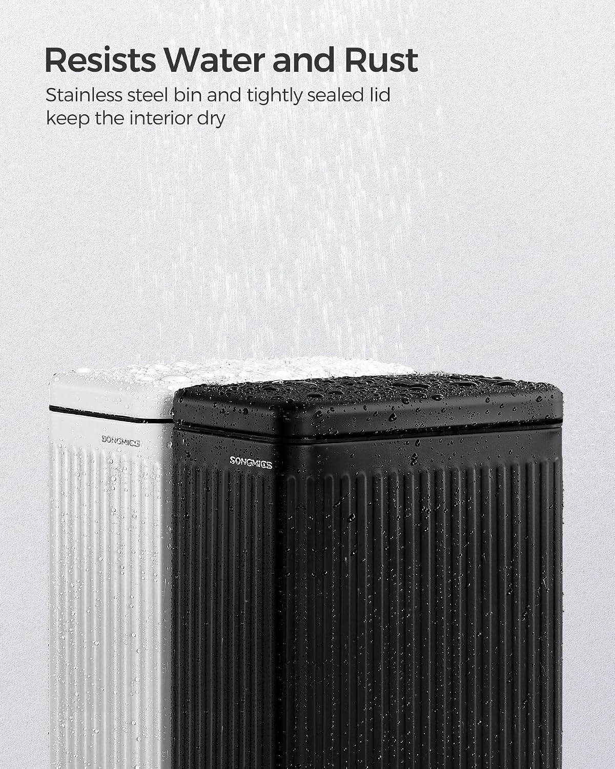 SONGMICS Kitchen Trash Can with Lid, 13-Gallon (50 L) Slim, Stainless Steel