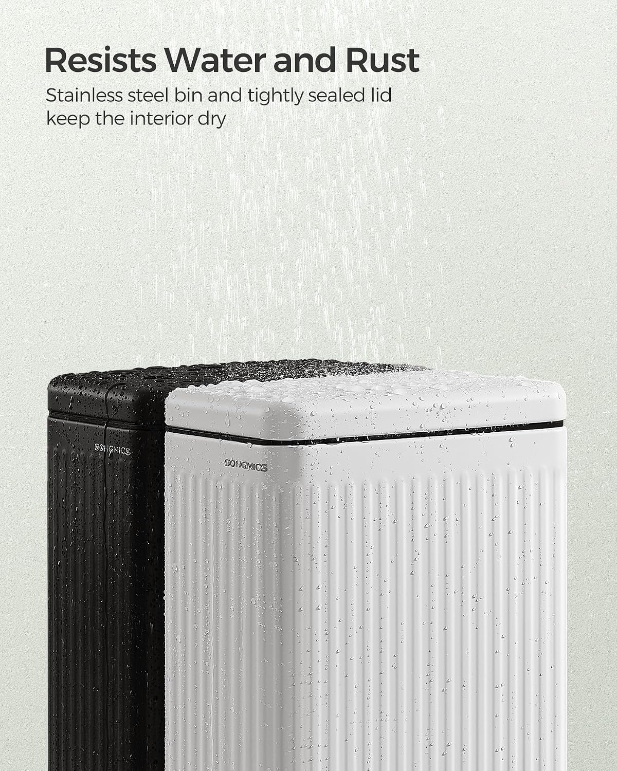 SONGMICS Kitchen Trash Can with Lid, 13-Gallon (50 L) Slim, Stainless Steel