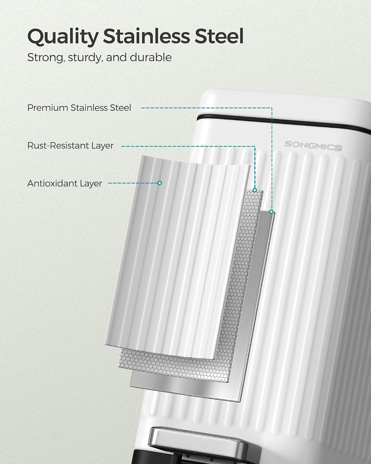 SONGMICS Kitchen Trash Can with Lid, 13-Gallon (50 L) Slim, Stainless Steel