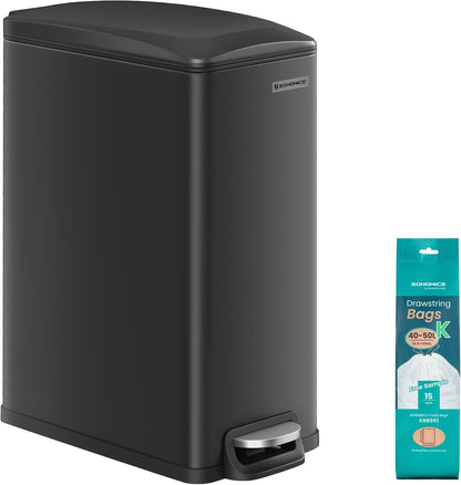 SONGMICS Kitchen Trash Can with Lid, 13-Gallon (50 L) Slim, Stainless Steel
