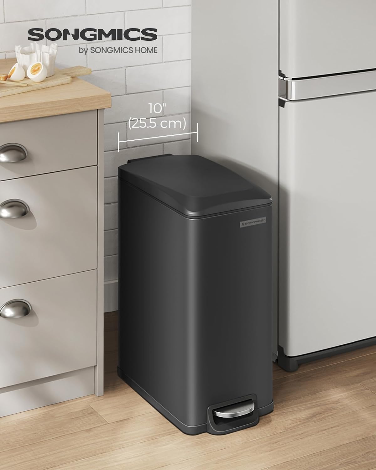 SONGMICS Kitchen Trash Can with Lid, 13-Gallon (50 L) Slim, Stainless Steel