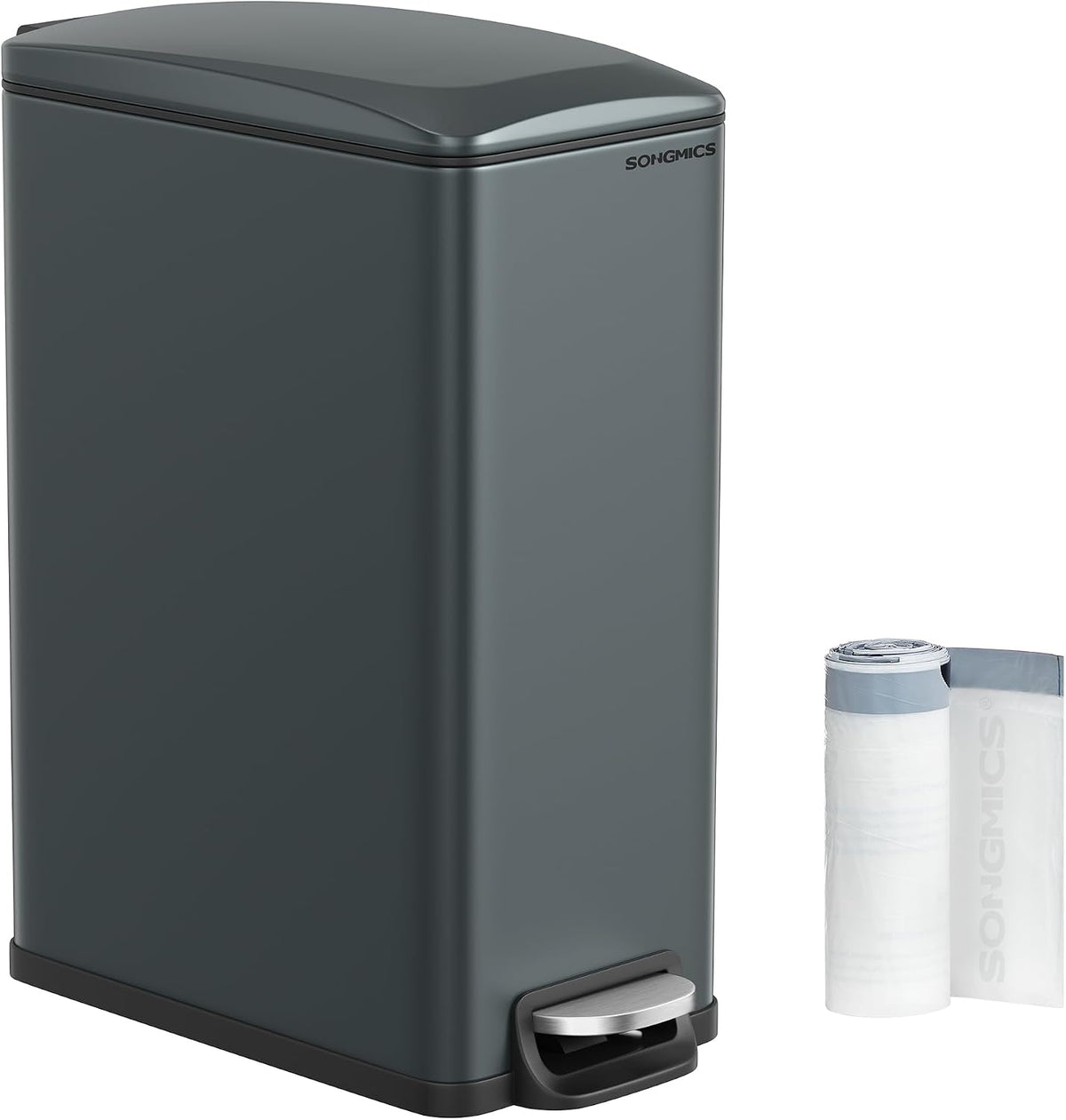 SONGMICS Kitchen Trash Can with Lid, 13-Gallon (50 L) Slim, Stainless Steel
