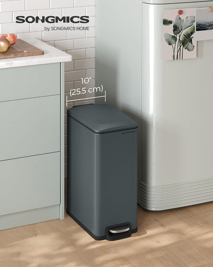 SONGMICS Kitchen Trash Can with Lid, 13-Gallon (50 L) Slim, Stainless Steel