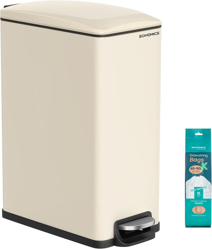 SONGMICS Kitchen Trash Can with Lid, 13-Gallon (50 L) Slim, Stainless Steel