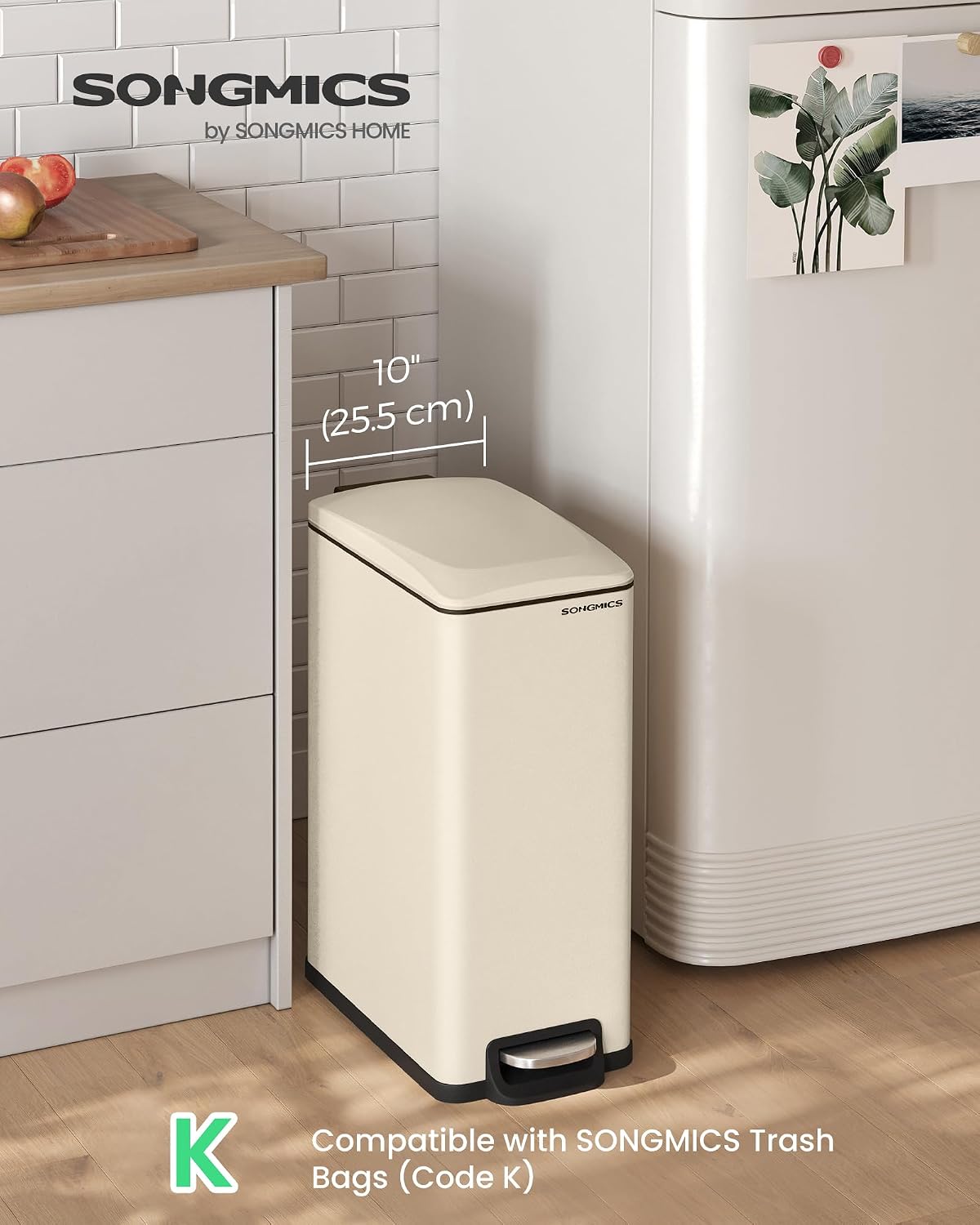 SONGMICS Kitchen Trash Can with Lid, 13-Gallon (50 L) Slim, Stainless Steel