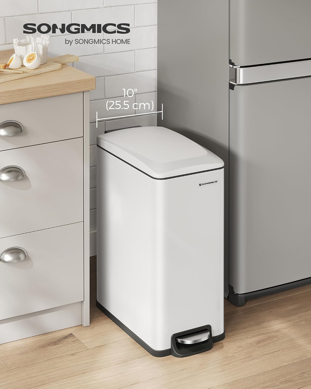 SONGMICS Kitchen Trash Can with Lid, 13-Gallon (50 L) Slim, Stainless Steel