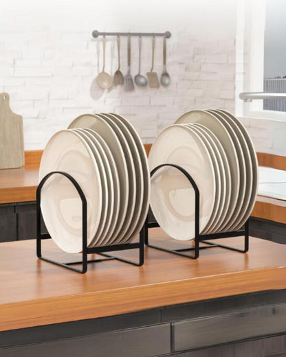 4 Pack Kitchen Plate Holder Organizer for Cabinet Space Saver Dinner Dish Plate Storage Rack Upright Dish Drying Racks Metal Dish Racks Stand for Cupboard and Countertop 2 Large 2 Small Black