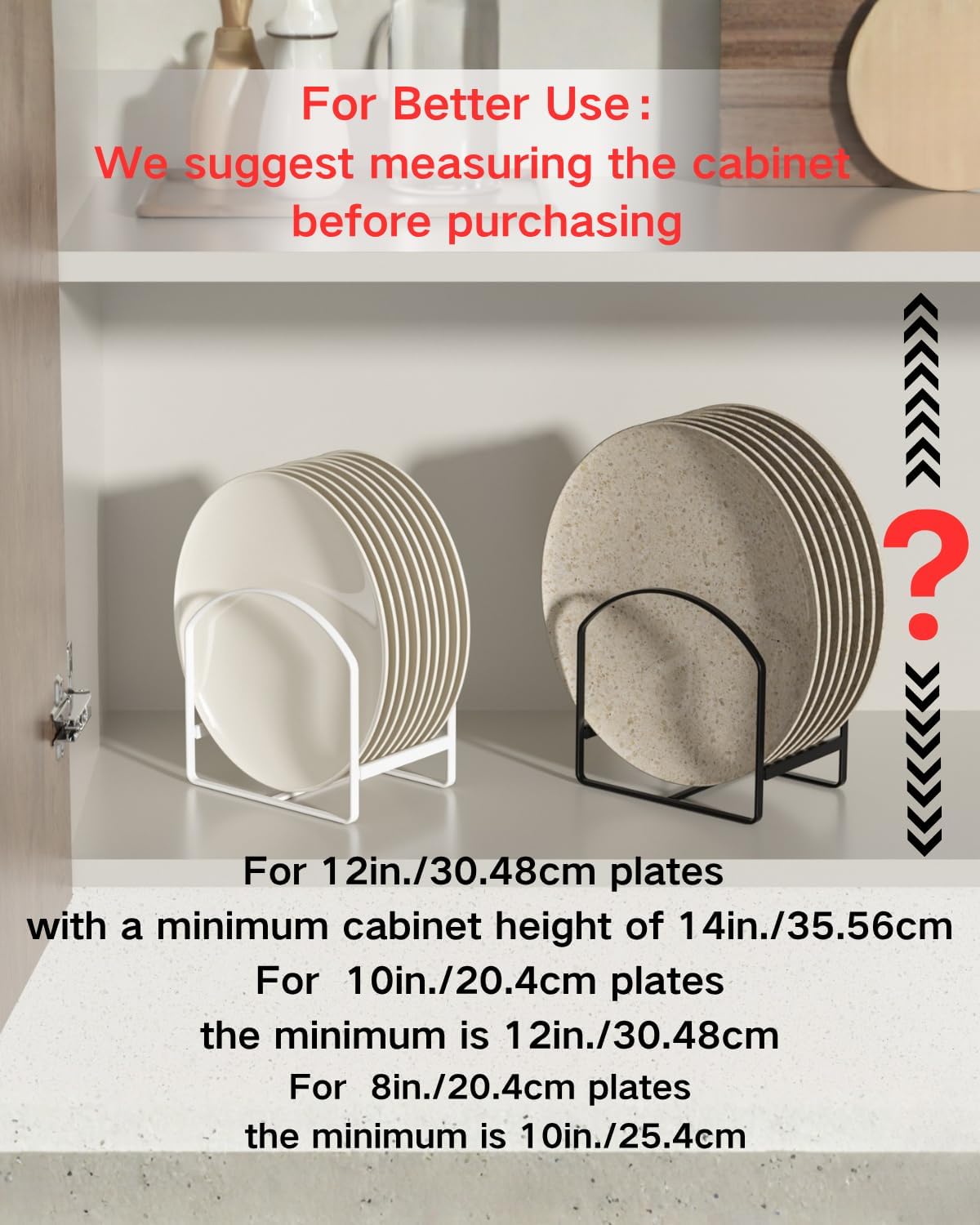 4 Pack Kitchen Plate Holder Organizer for Cabinet Space Saver Dinner Dish Plate Storage Rack Upright Dish Drying Racks Metal Dish Racks Stand for Cupboard and Countertop 2 Large 2 Small Black