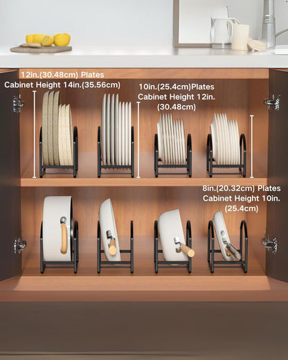 4 Pack Kitchen Plate Holder Organizer for Cabinet Space Saver Dinner Dish Plate Storage Rack Upright Dish Drying Racks Metal Dish Racks Stand for Cupboard and Countertop 2 Large 2 Small Black