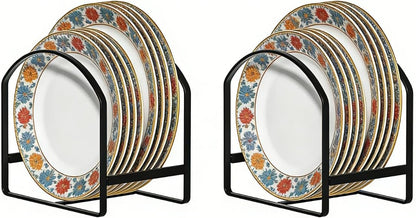 4 Pack Kitchen Plate Holder Organizer for Cabinet Space Saver Dinner Dish Plate Storage Rack Upright Dish Drying Racks Metal Dish Racks Stand for Cupboard and Countertop 2 Large 2 Small Black