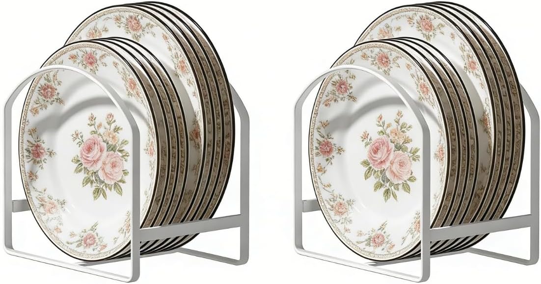 4 Pack Kitchen Plate Holder Organizer for Cabinet Space Saver Dinner Dish Plate Storage Rack Upright Dish Drying Racks Metal Dish Racks Stand for Cupboard and Countertop 2 Large 2 Small Black