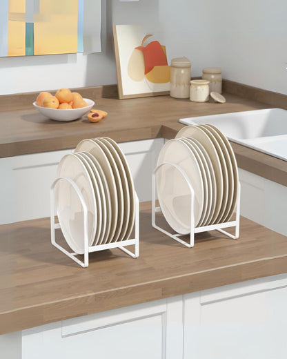 4 Pack Kitchen Plate Holder Organizer for Cabinet Space Saver Dinner Dish Plate Storage Rack Upright Dish Drying Racks Metal Dish Racks Stand for Cupboard and Countertop 2 Large 2 Small Black