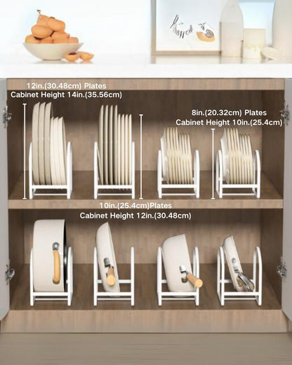 4 Pack Kitchen Plate Holder Organizer for Cabinet Space Saver Dinner Dish Plate Storage Rack Upright Dish Drying Racks Metal Dish Racks Stand for Cupboard and Countertop 2 Large 2 Small Black